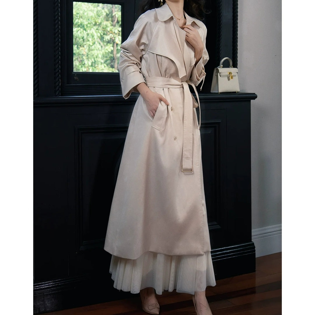 New Korean Double Breasted Long Trench Coat