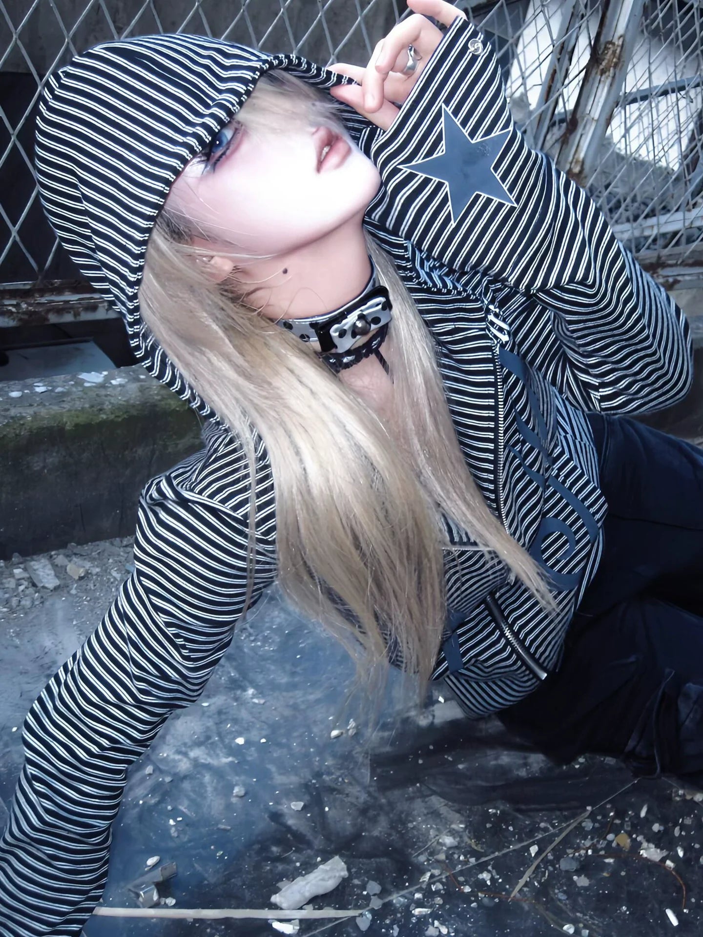 Y2K Striped Zip Up Hoodie Cardigan