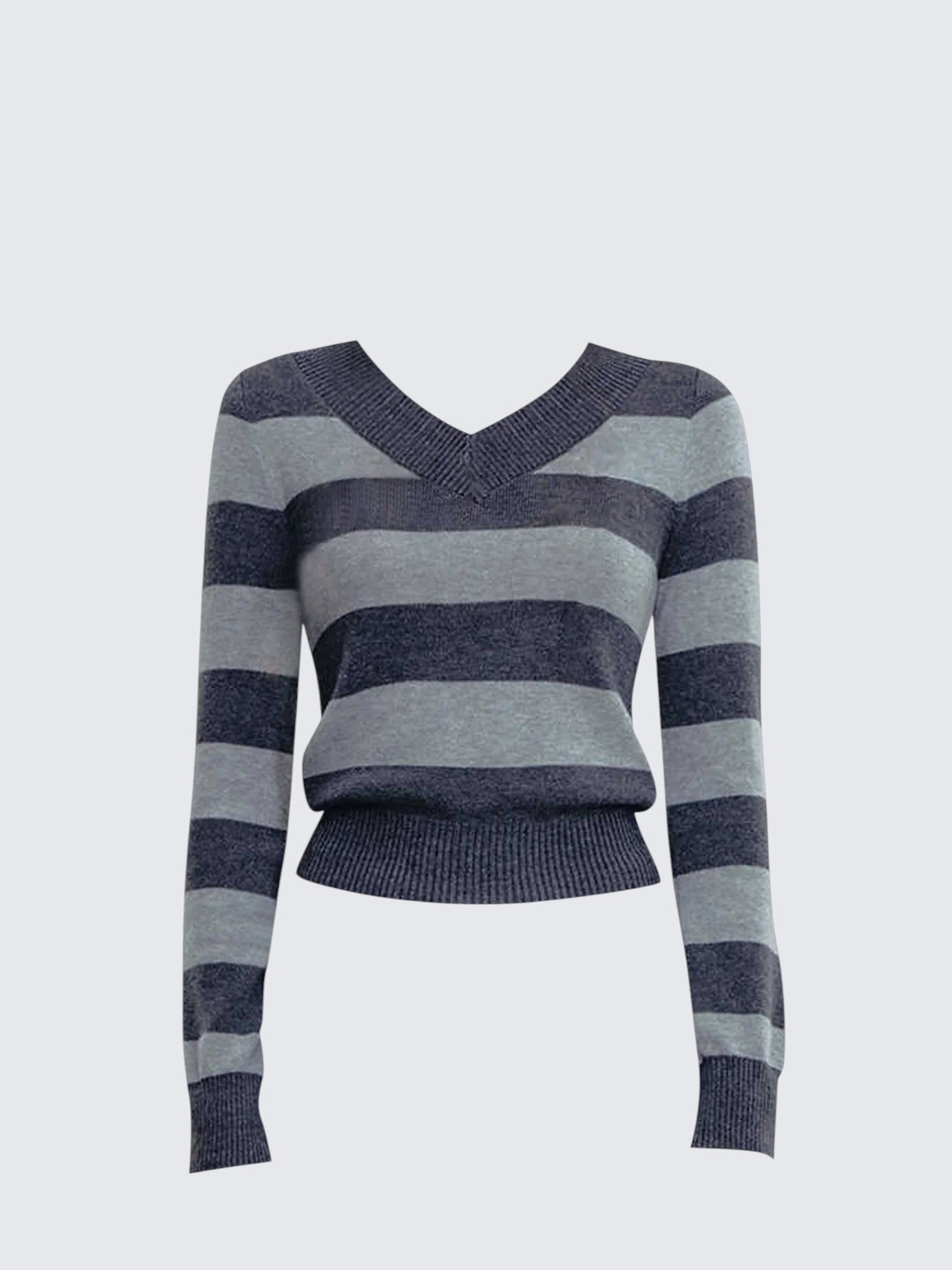 Retro V-Neck Striped Sweater Women Slim Fit