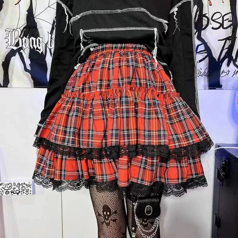Black Subculture Y2K E-girl Harajuku High-Waisted Niche Design Slimming Fluffy Cake Skirt