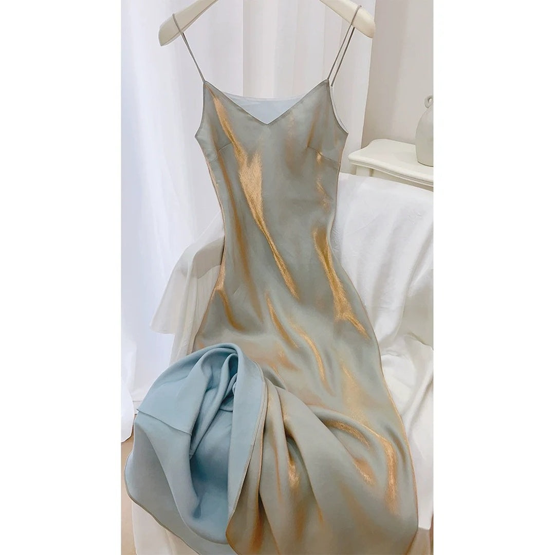 Moonlight Serenade Fitted Spaghetti Strap Gown Dress – Beach Evening Dress