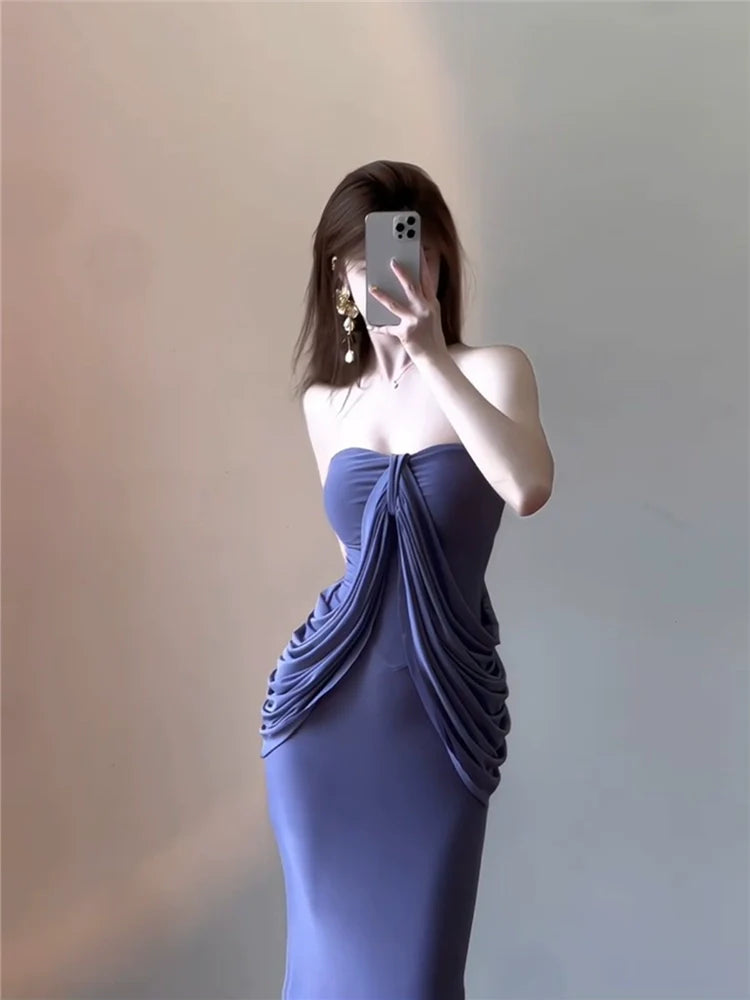 Purple Tube-Top Fake Two-Piece Bodycon Dress