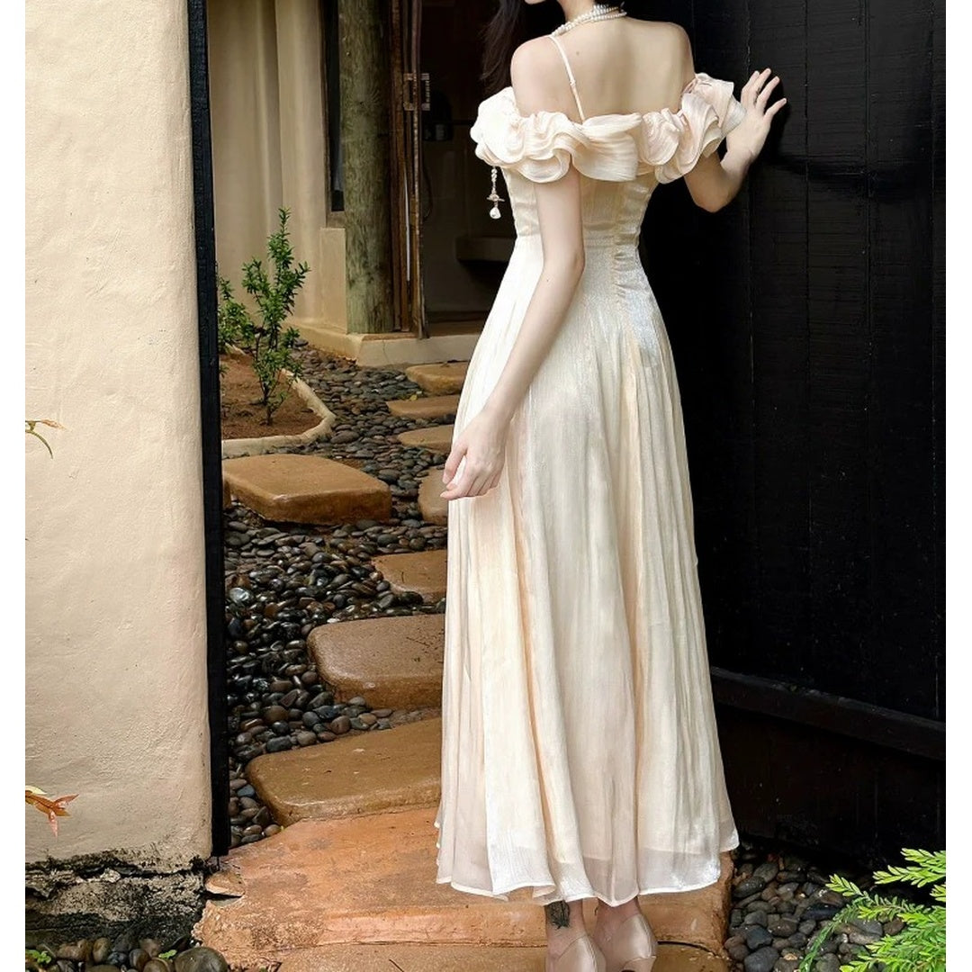 French Ruffle One Shoulder Gown Dress