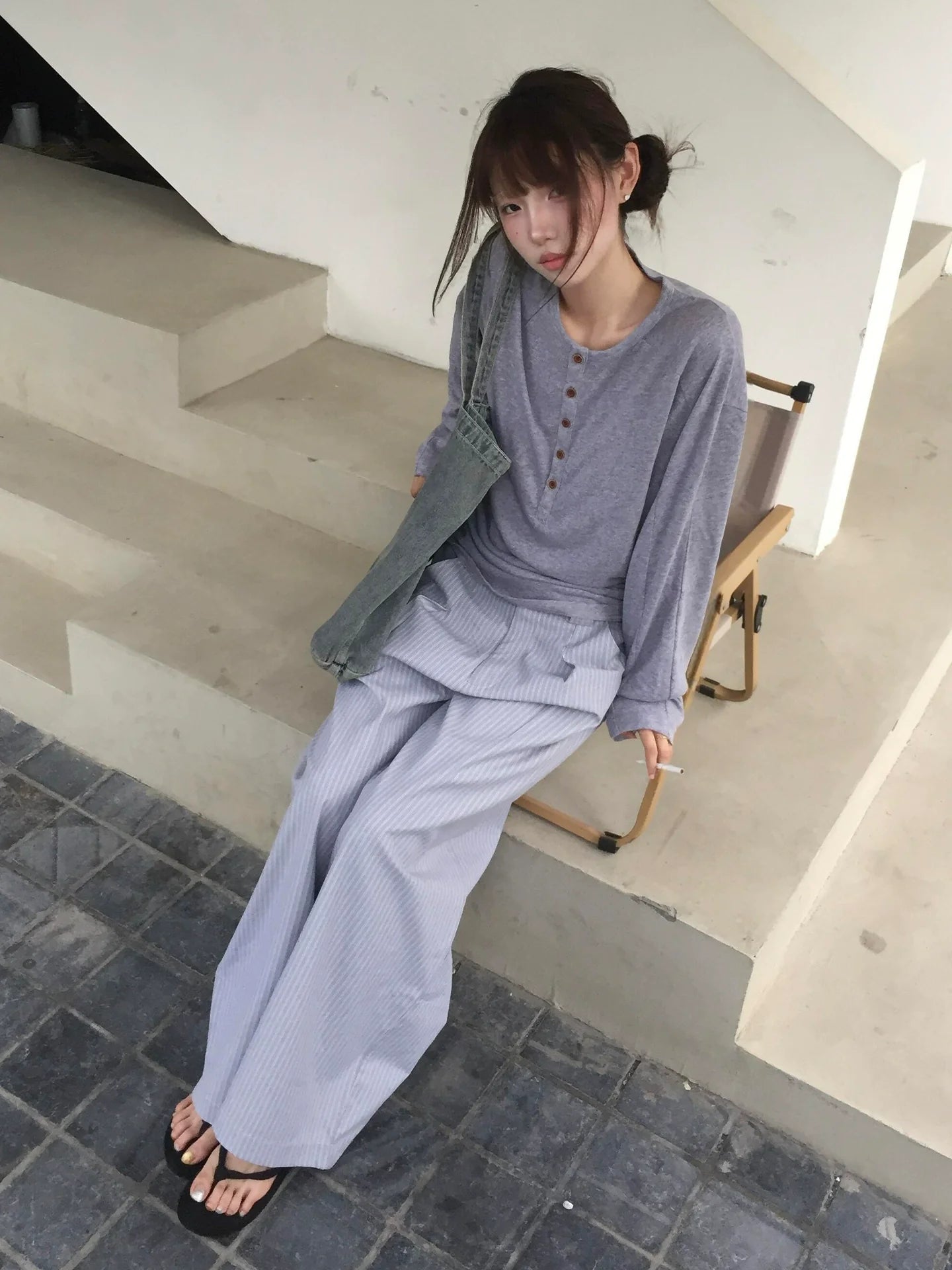 Vintage Linen Henley Long Sleeve Top