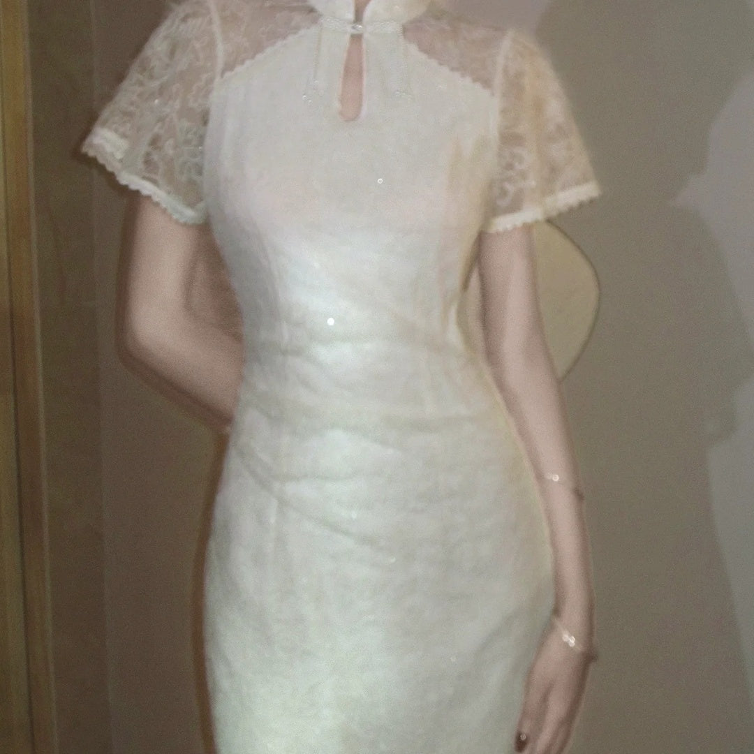 Modern Chinese Lace Cutout Sleeveless Gown Dress – National Style Evening Dress