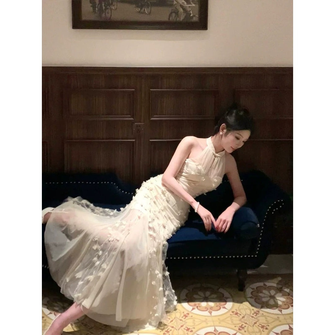 Modern Chinese Embroidered Mesh Mermaid Gown Dress – Unique National Style Dress