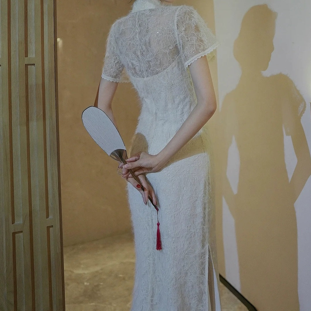 Modern Chinese Lace Cutout Sleeveless Gown Dress – National Style Evening Dress