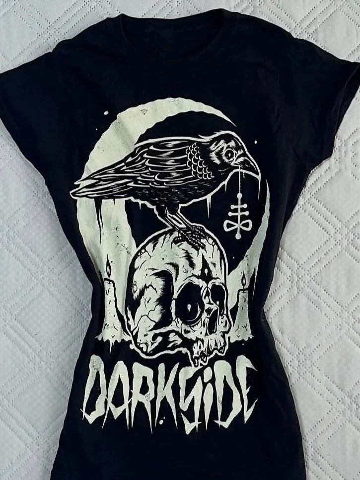 Blue Rock Punk Vintage Skull Print Y2K T-Shirt