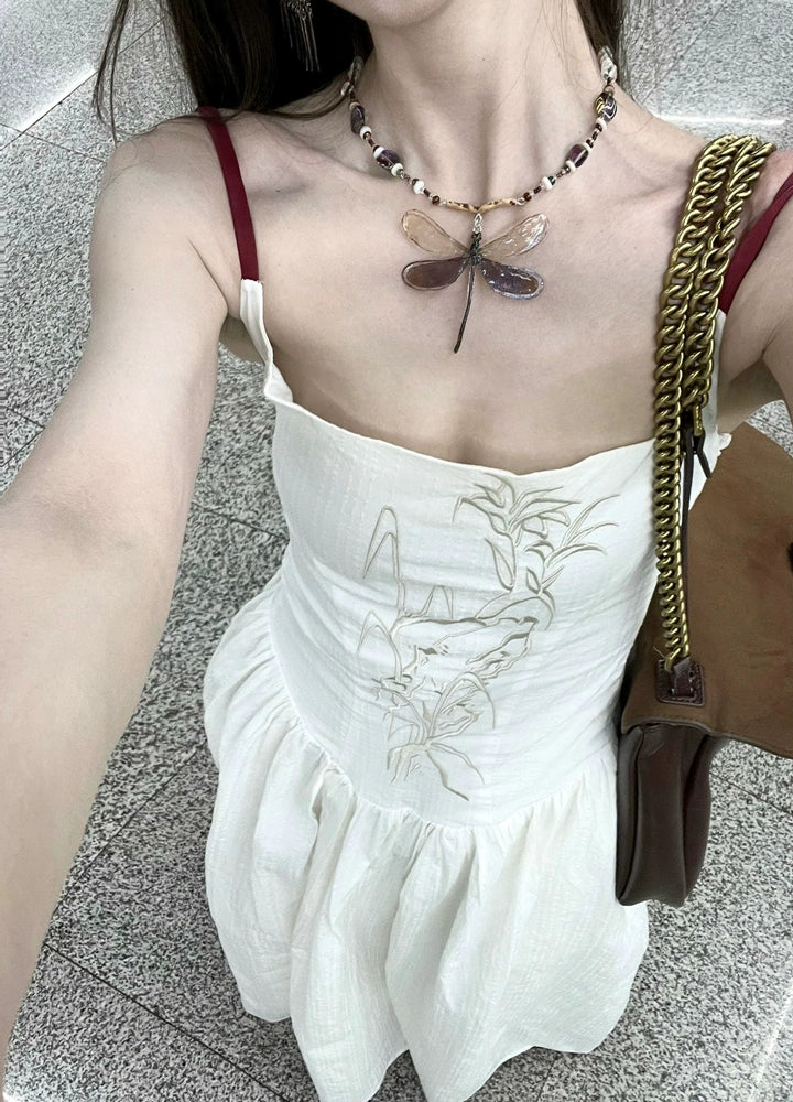 Chinese-Style Embroidery Cotton Backless Sundress