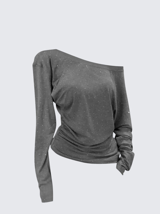 Rhinestone One-Shoulder Tee