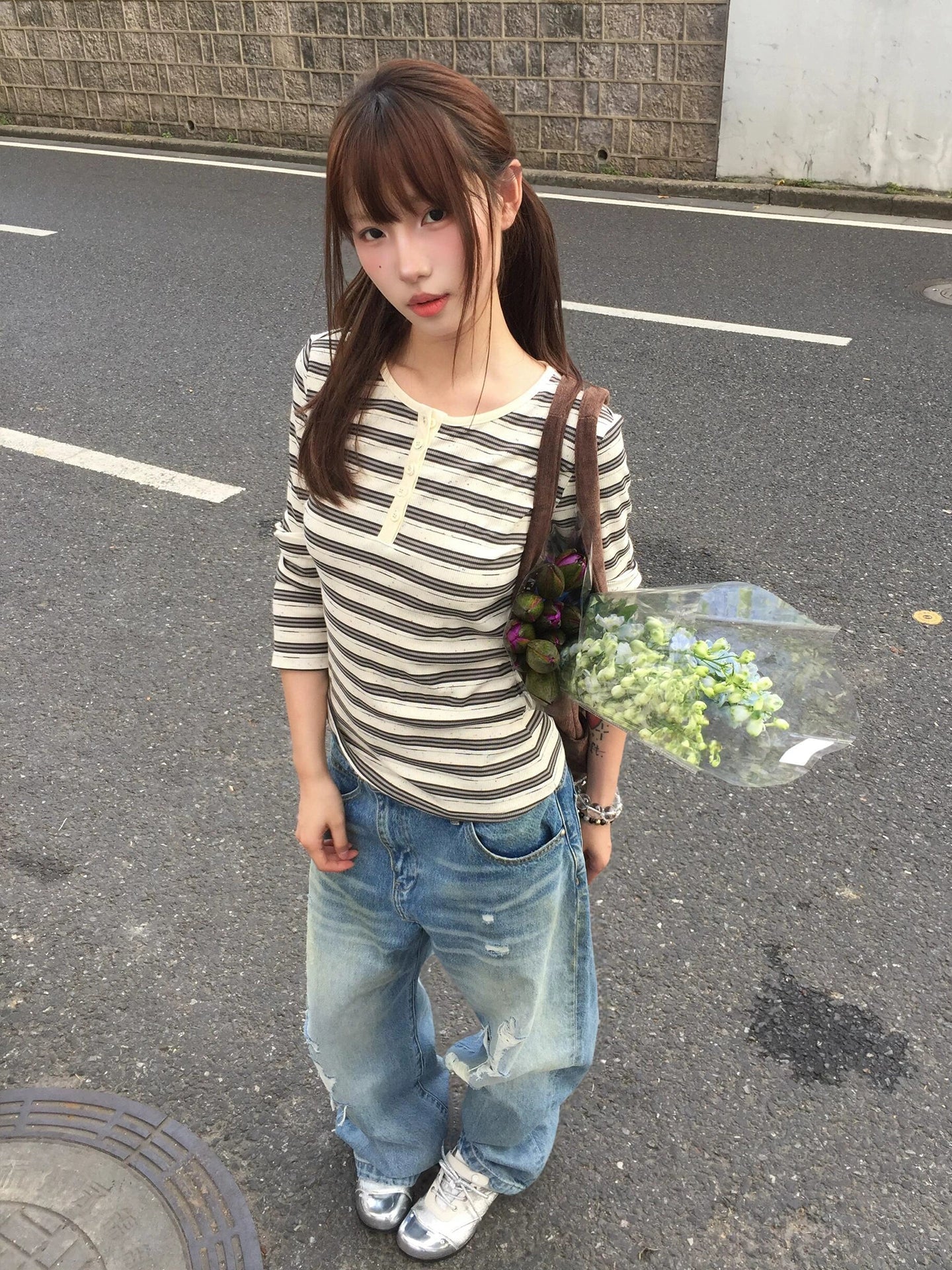 American Retro Striped Knit Long Sleeve Tee Autumn Color-Dot Slim Base Layer