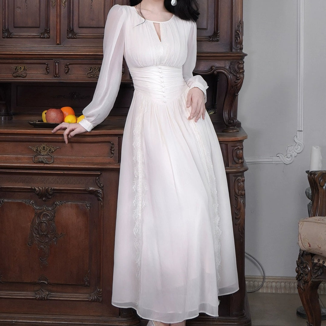 French Early Autumn Long Sleeve Chiffon Gown Dress