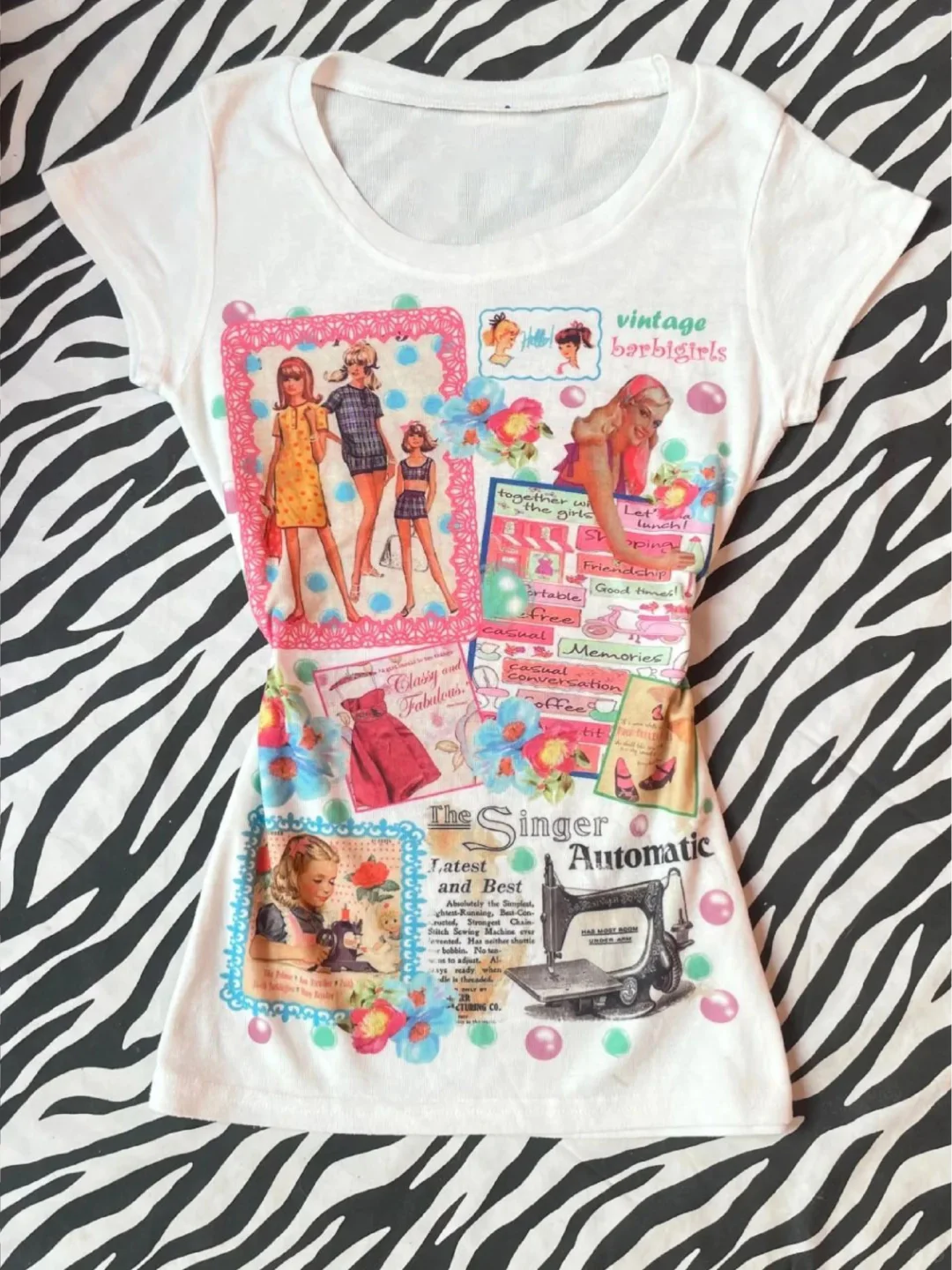 White American Vintage Print Slim-Fit Y2K T-Shirt