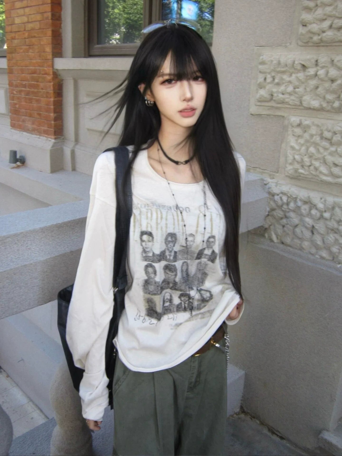 Y2K Aesthetic Sheer Snow Cotton Long Sleeve T-Shirt Autumn Slim Fit Cropped Base Layer Top