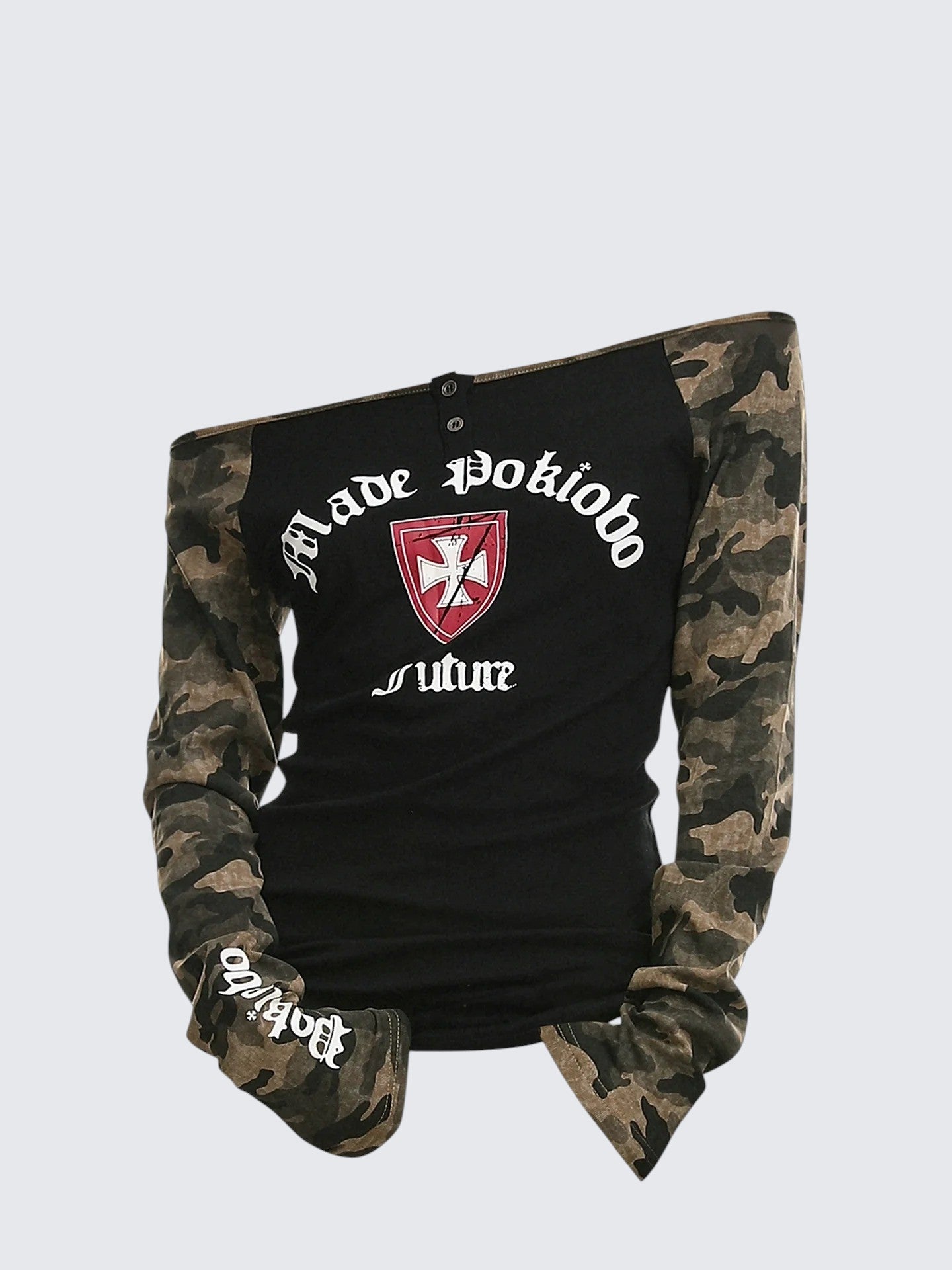 Camo Sleeve Off Shoulder T-shirt Women