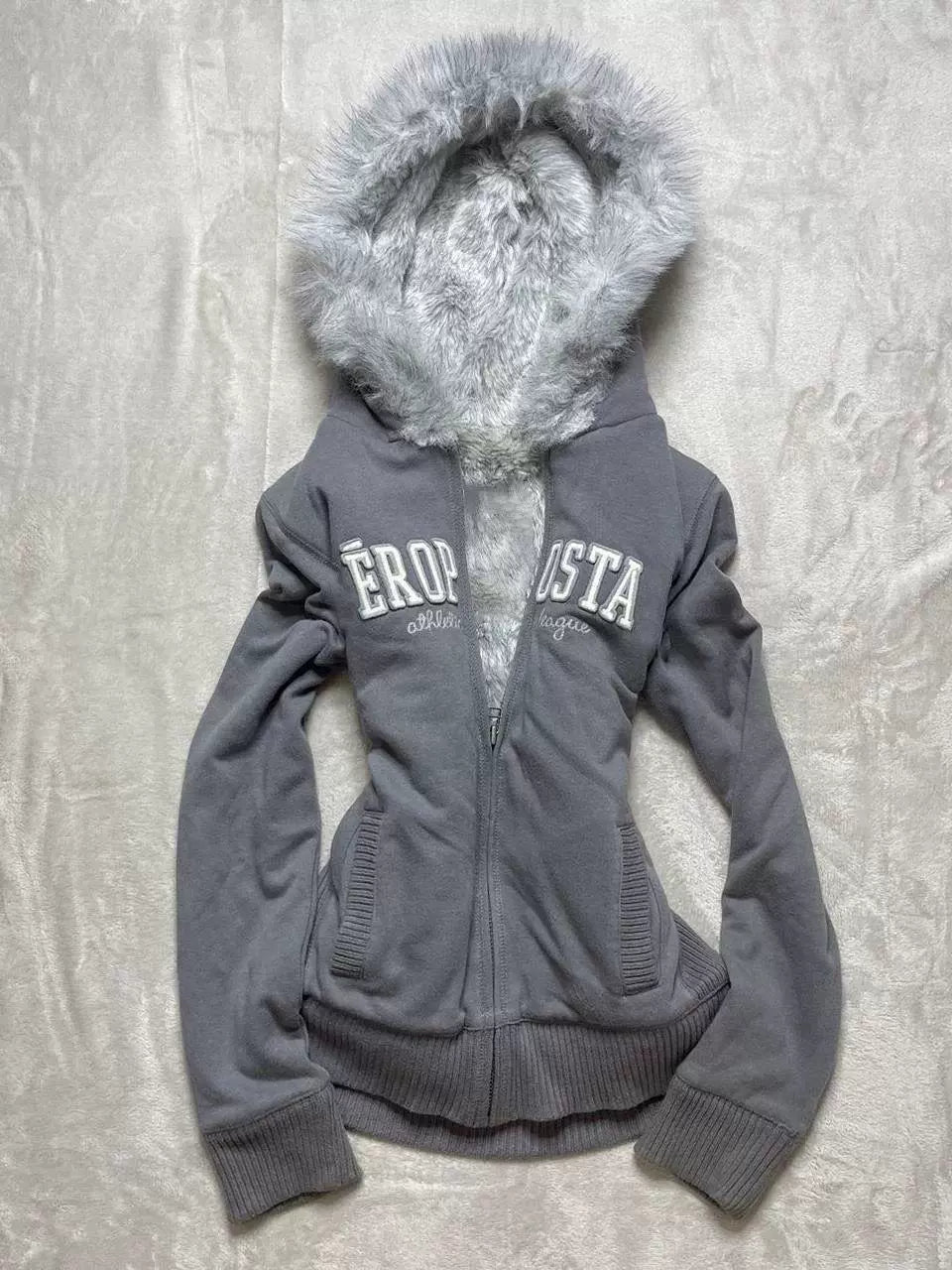 Gray Y2K Gothic Rock Punk Fleece-Lined Hoodie