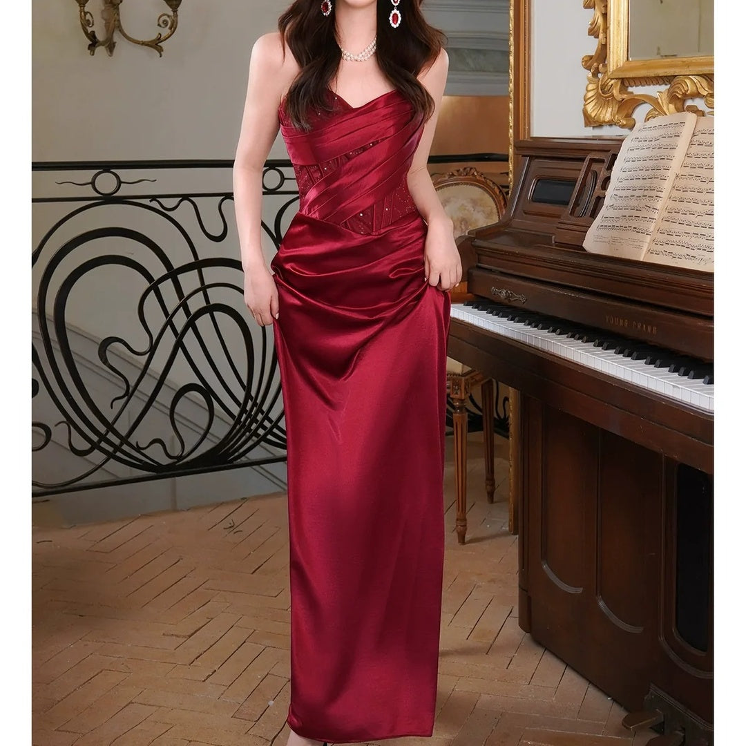 French Satin Classic Elegant Gown Dress – Engagement Formal Dress
