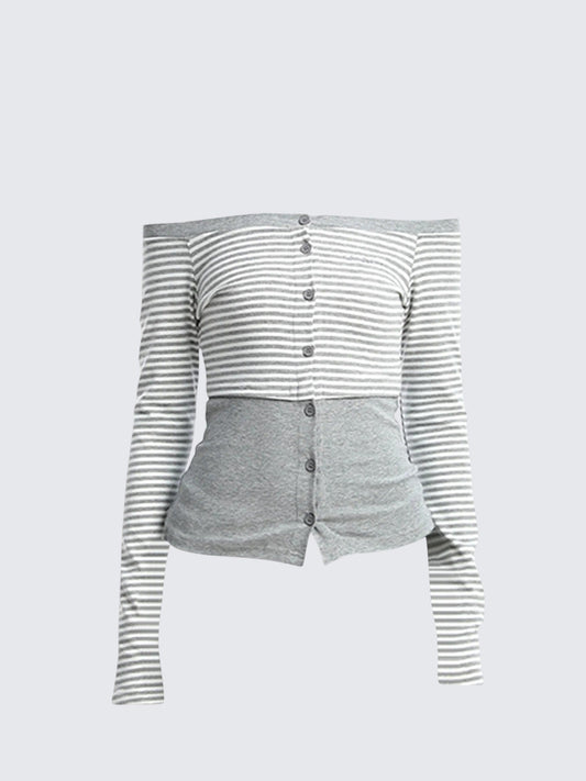 Korean Colorblock One-Shoulder Knit