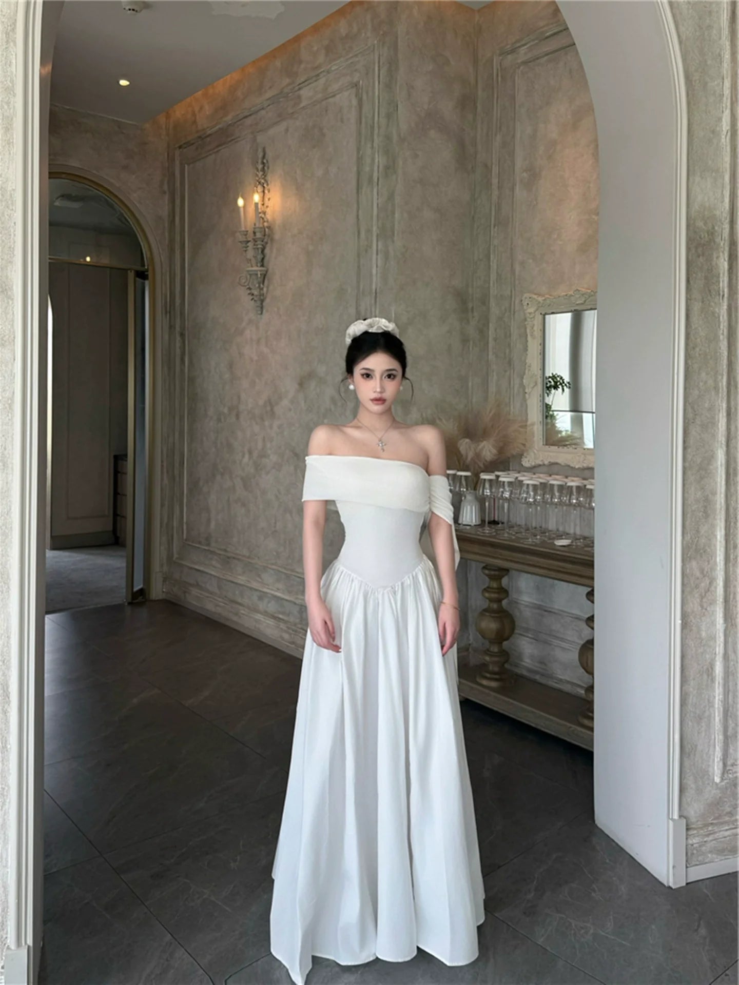 Black Off-The-Shoulder Sash-Detailed Maxi Dress