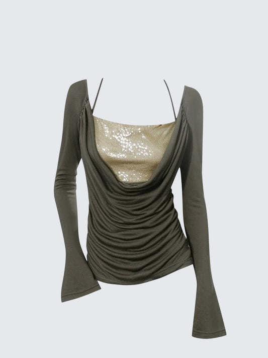 American Sequin Faux Two-Piece Tee