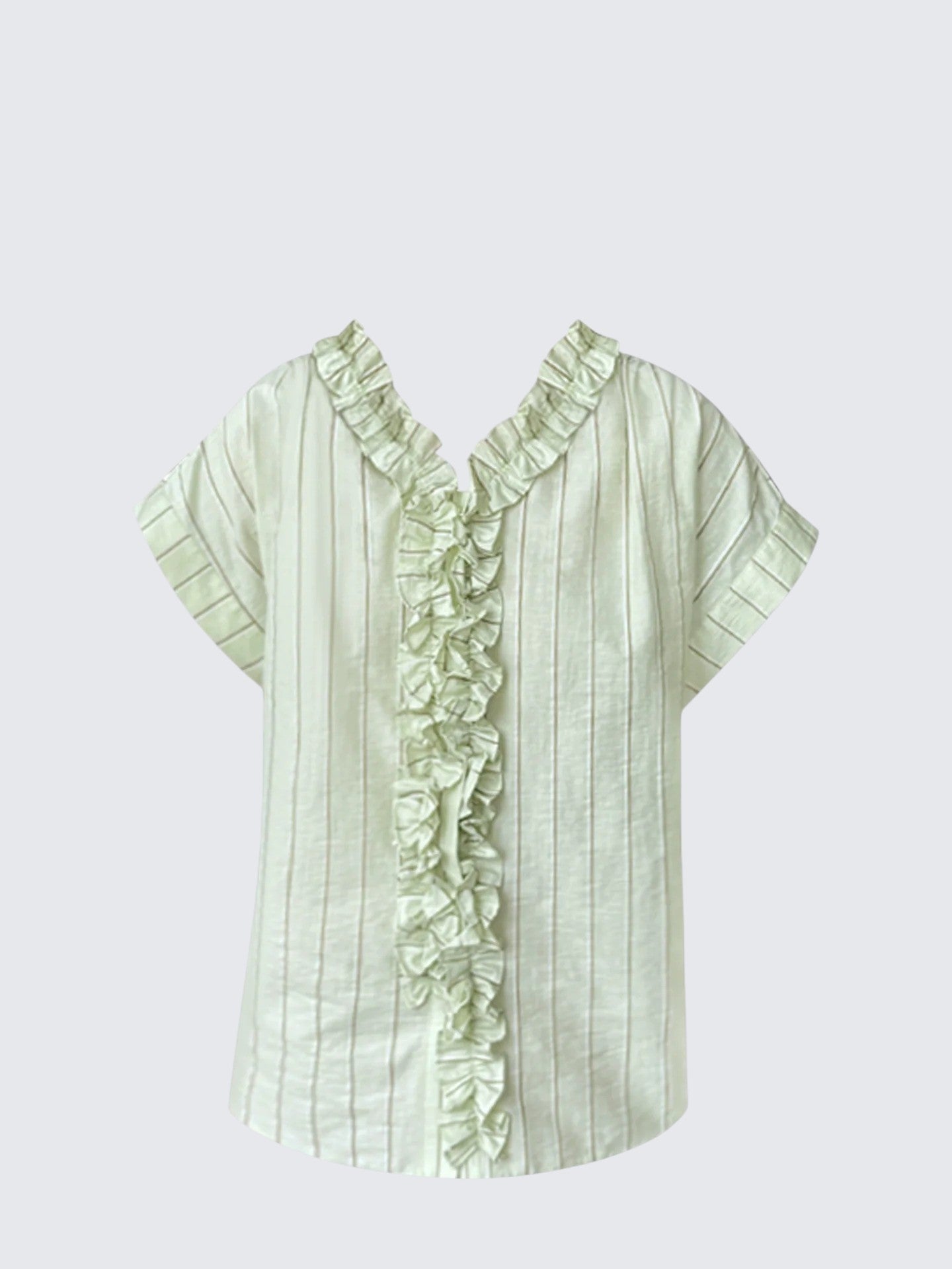 Mint Stripe Frill V-Neck Shirt