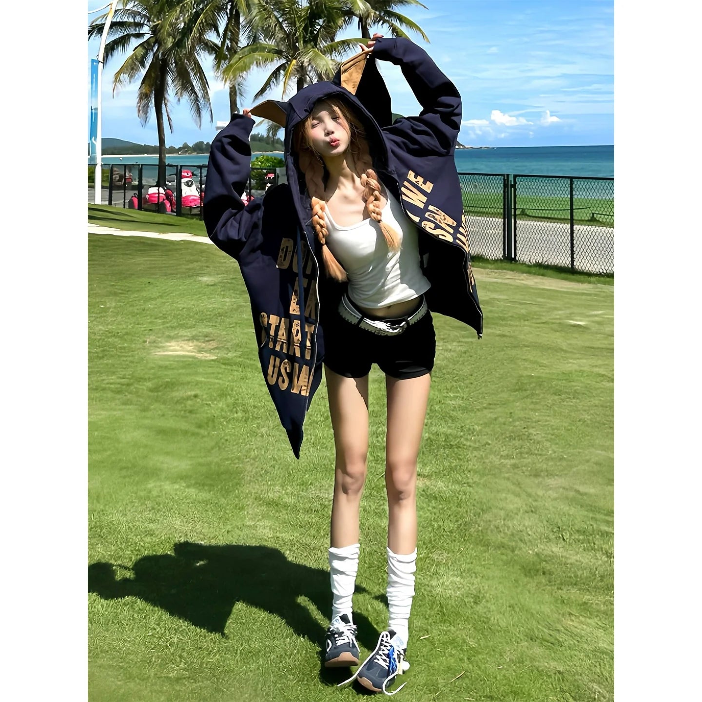 American Doberman Hoodie Autumn-Winter Zip-Up Pullover Heavyweight Letter Print Top