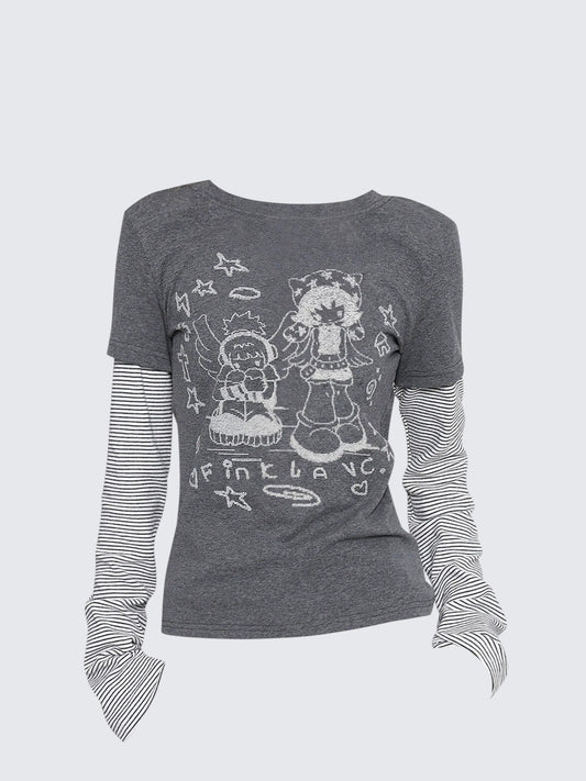 American Vintage Striped Fake Two-Piece Tee