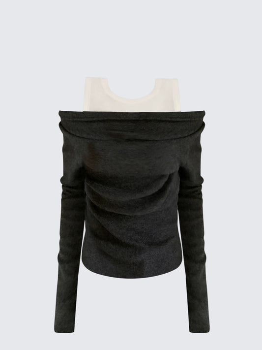 Korean Halter Off Shoulder Layered Knit Top Women