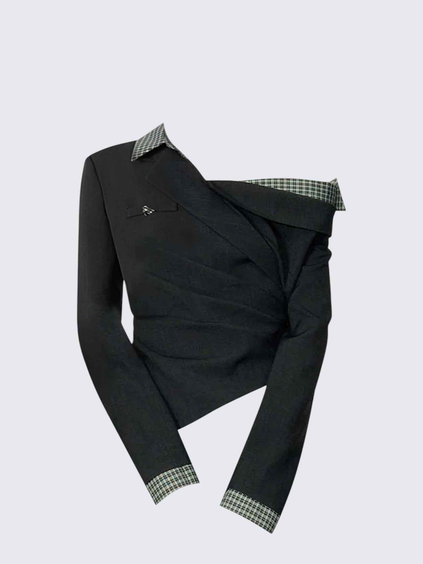 Plaid Patchwork Off Shoulder Blazer Tee Women