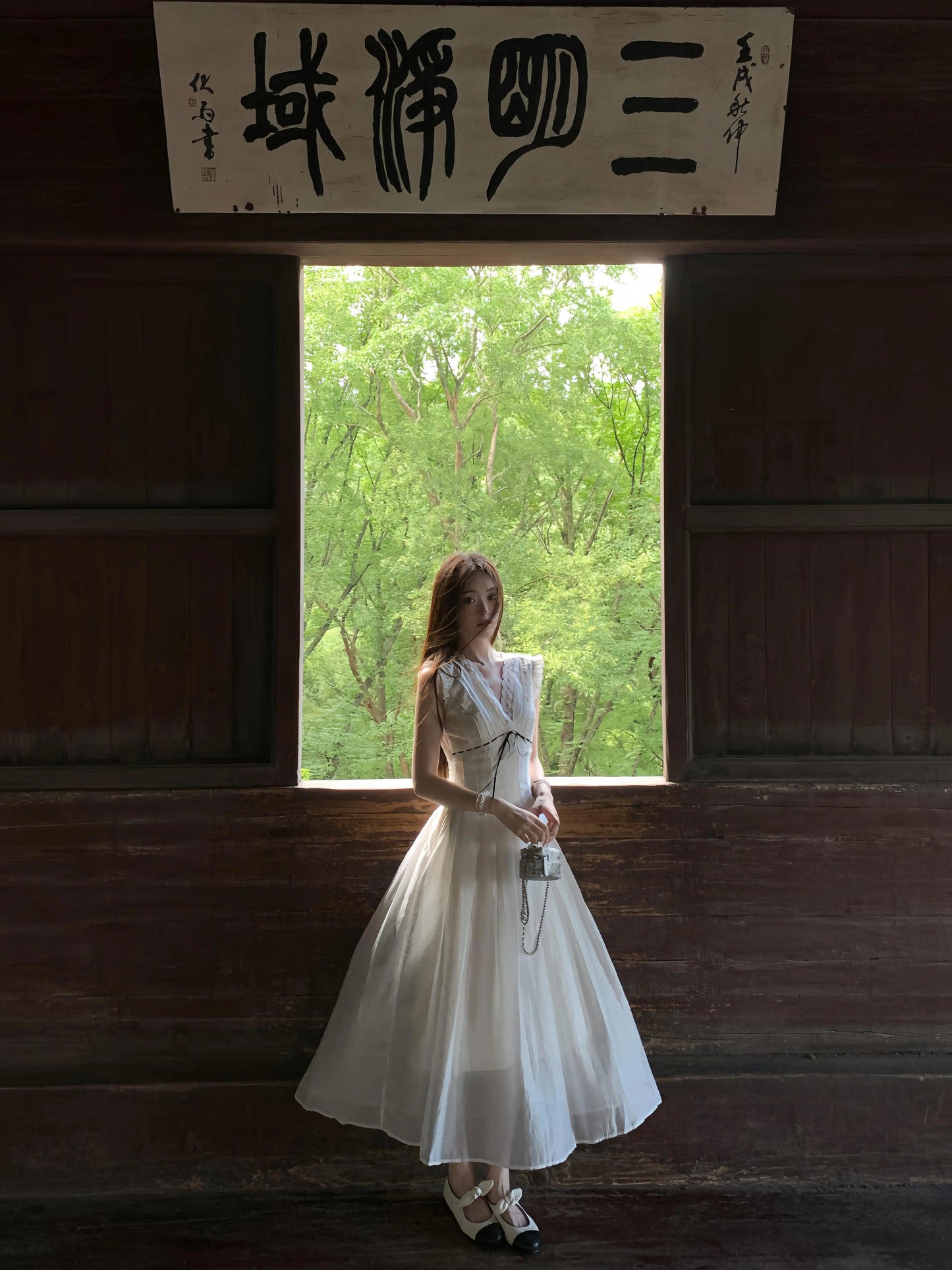 Handcrafted Lace-Paneled V-Neck Sleeveless Tencel Maxi Dress
