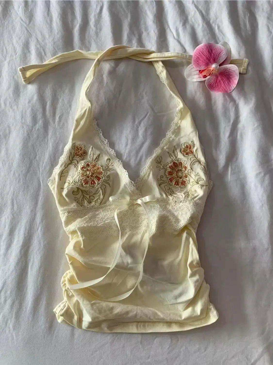 Pink Subculture Y2K E-girl Abi American Retro Embroidery Halter Tank Top