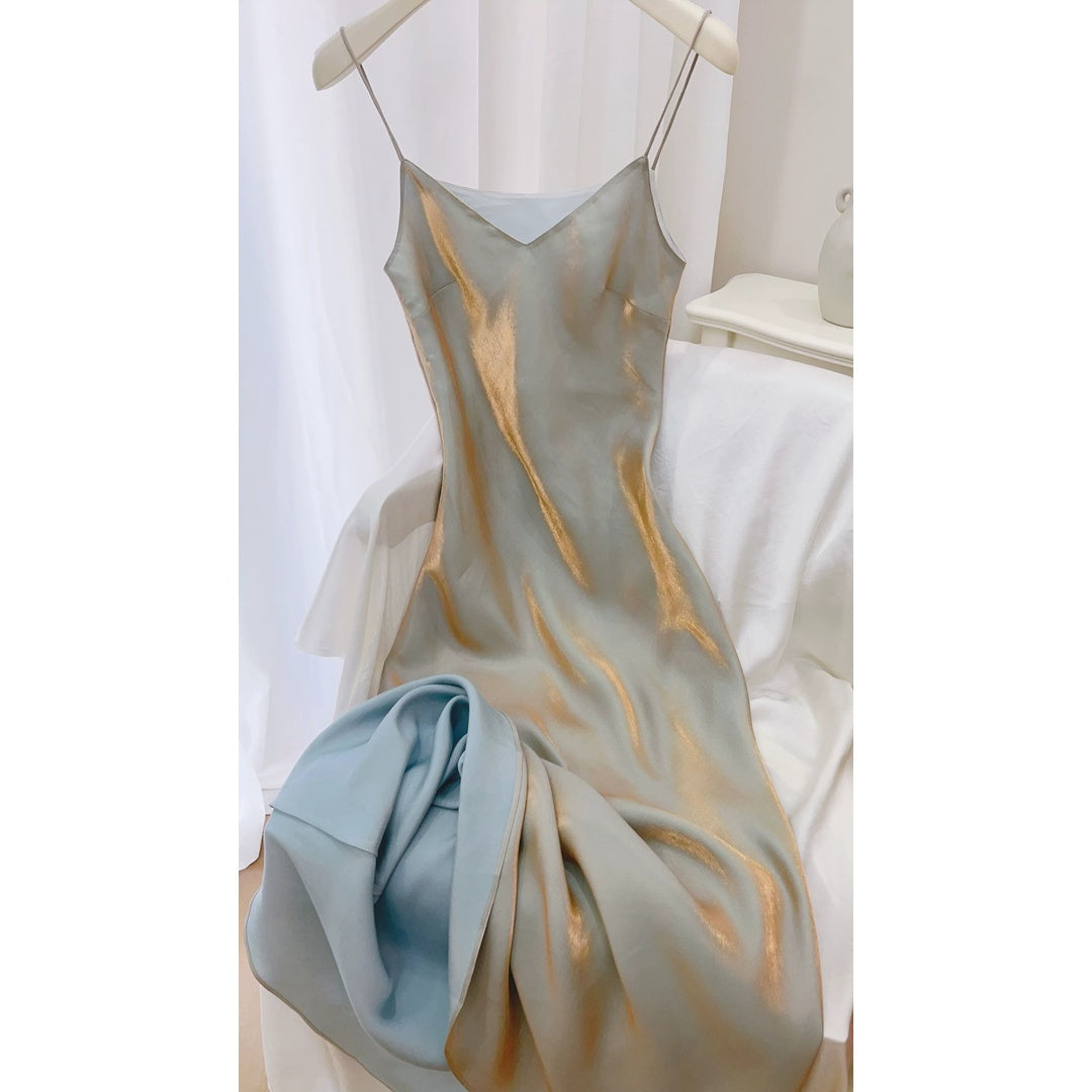 Moonlight Serenade Fitted Spaghetti Strap Gown Dress – Beach Evening Dress