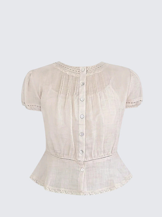 Korean Lace Puff Sleeve Shirt