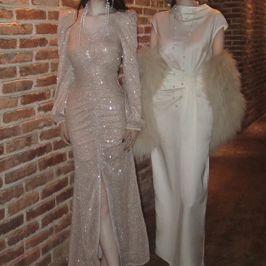 Luxury Embroidered Sequin Mermaid Gown Dress – Long Sleeve Evening Dress