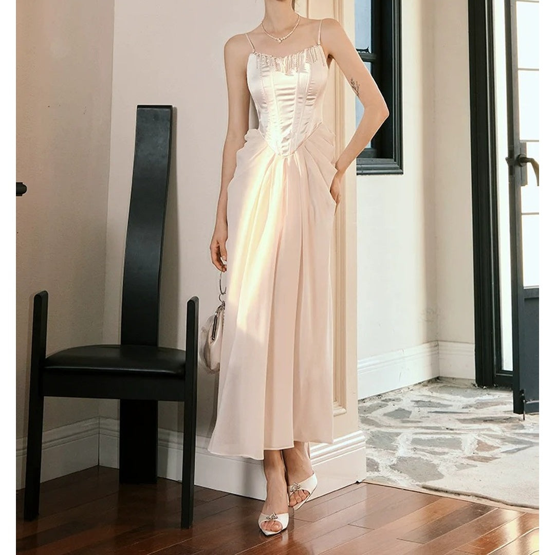 Pearl Pendant Mermaid Satin Gown Dress