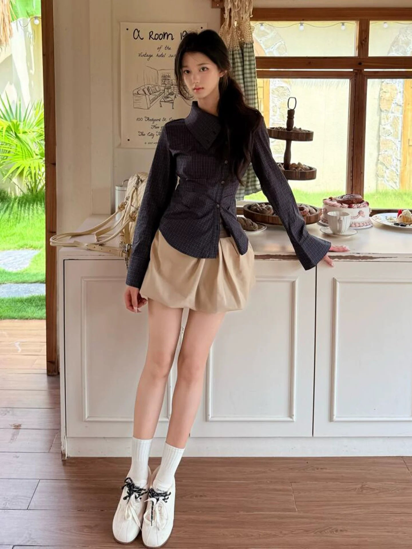 Academy Navy Asymmetric Long Sleeve Shirt for Early Autumn