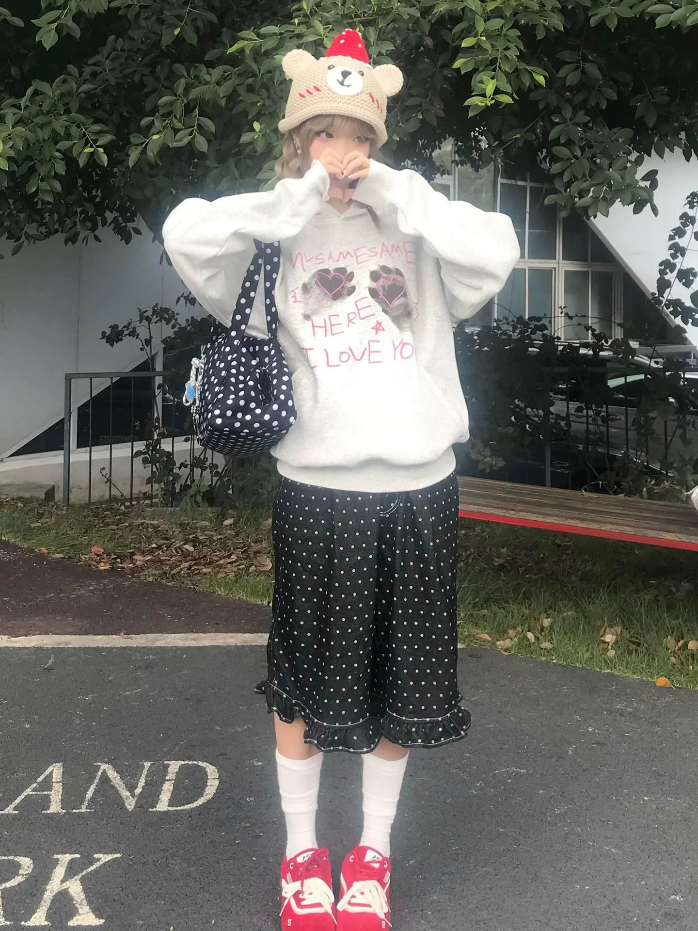 Cat Paw Letter Print Hoodie Loose Fit Unisex Top