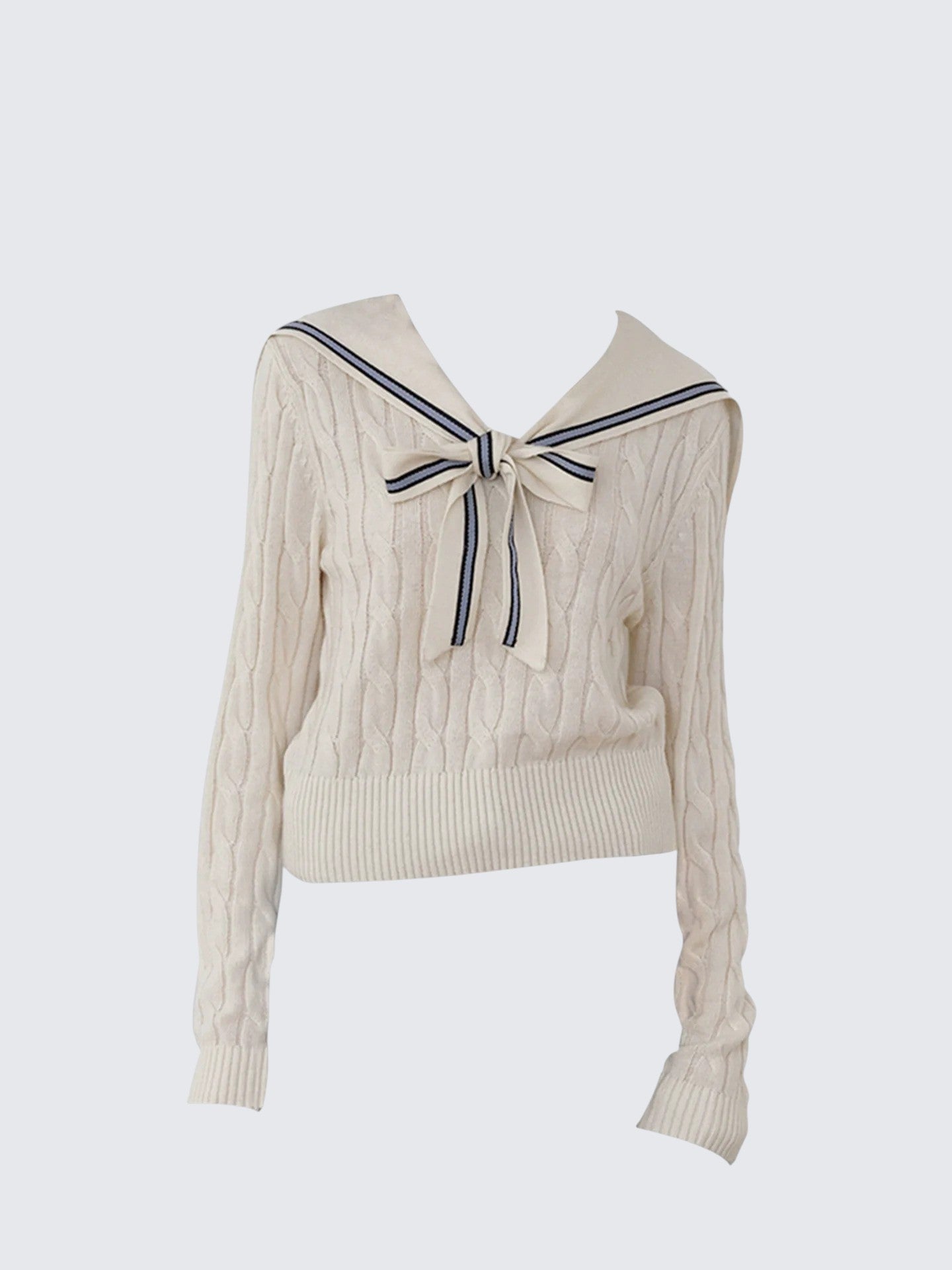 Sailor Collar Stripe Cable Knit Sweater Women