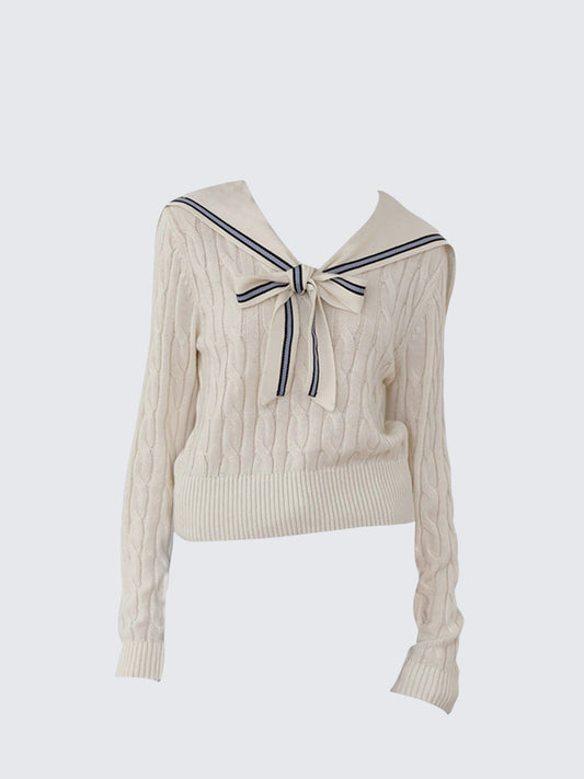 Sailor Collar Stripe Cable Knit Sweater Women