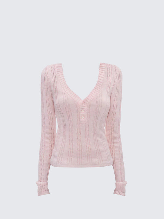 Pink V-Neck Knit Sweater