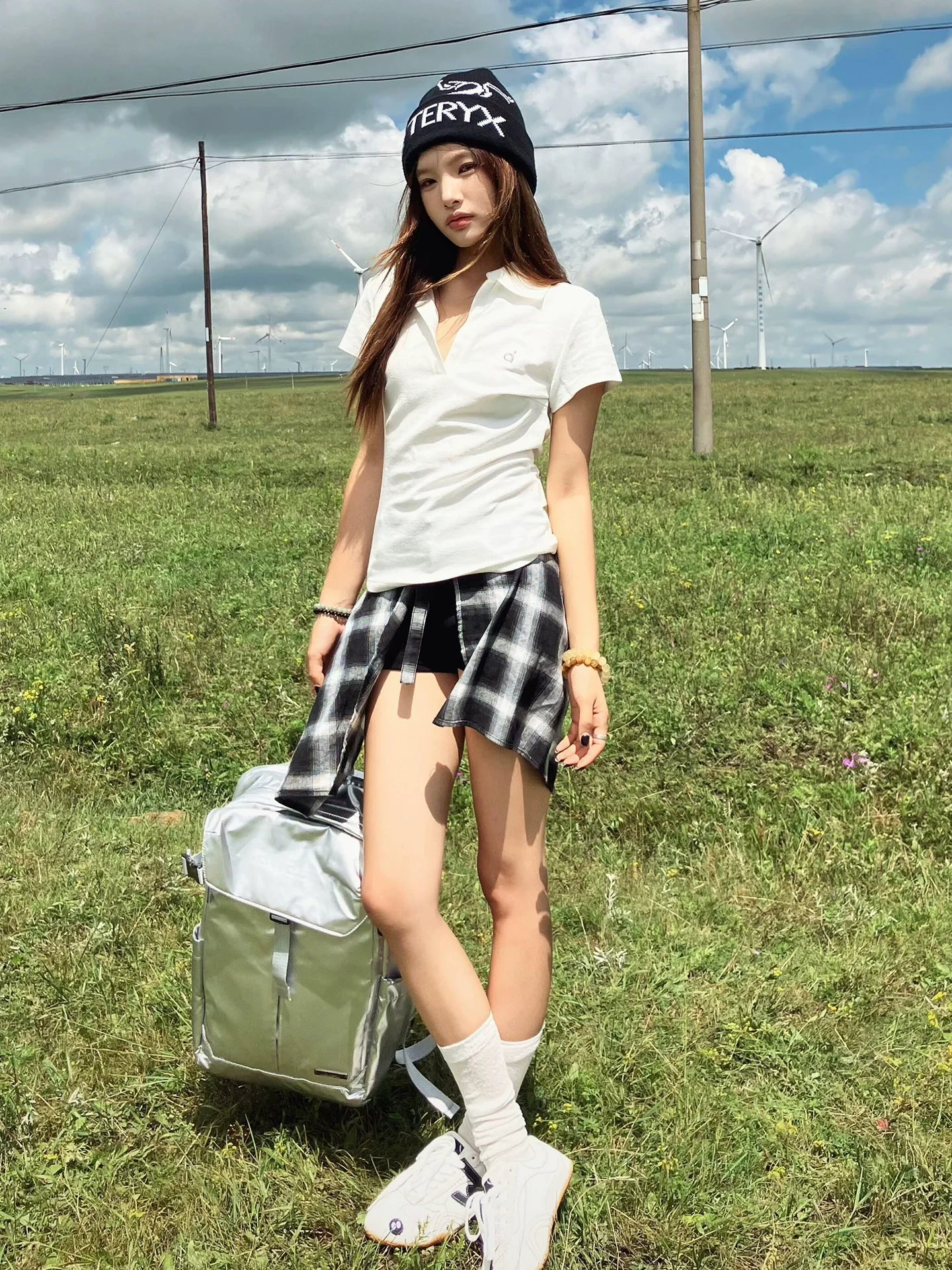 American Sporty V-Neck Polo Tee Summer Slim Fit Badminton Tennis Crop Top