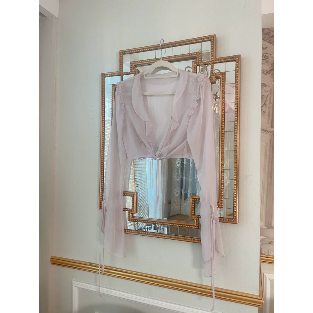 Purple Bow Silk Long Sleeve Blouse