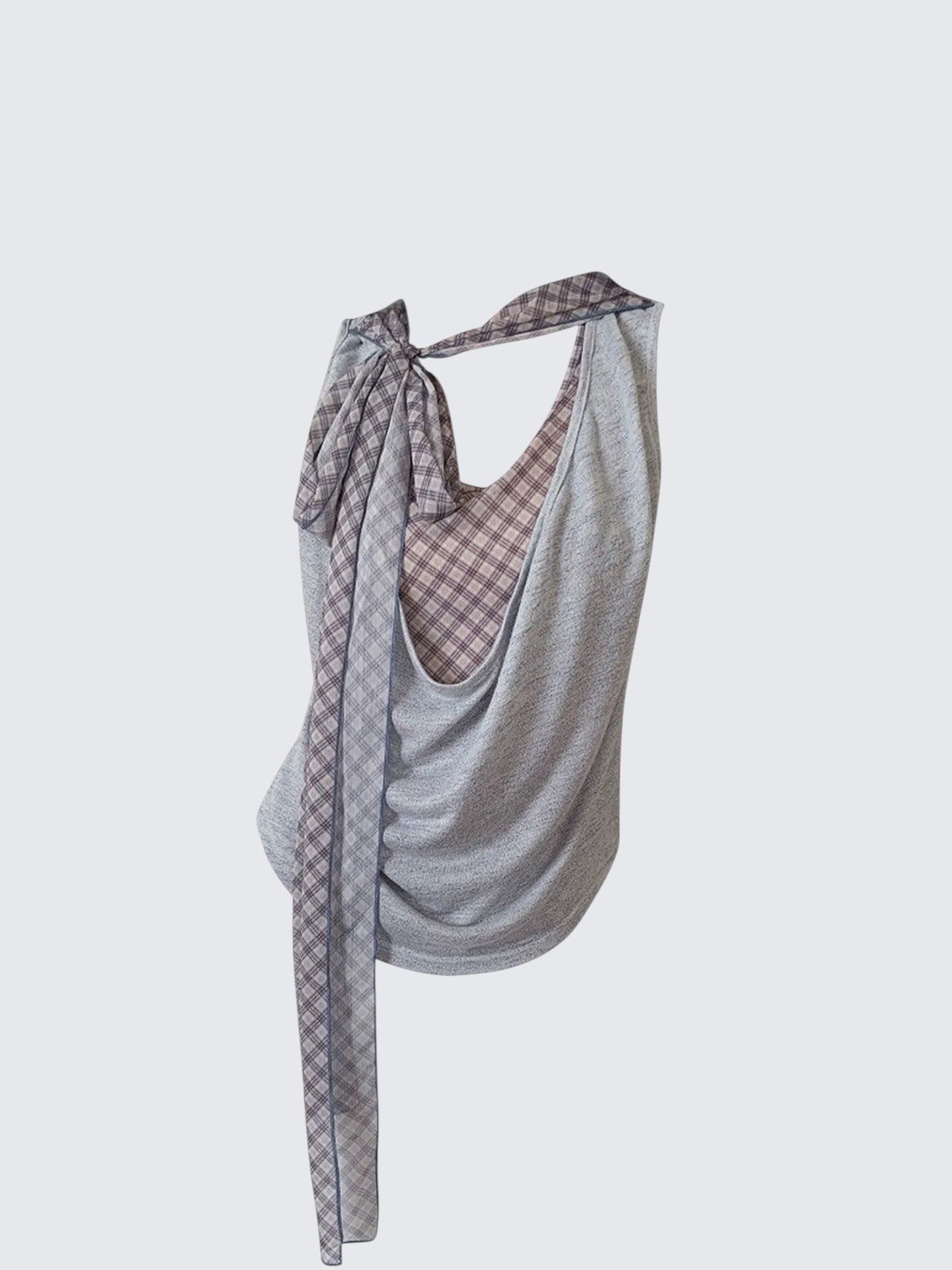 Pure Style Fake Two-Piece Checked Tank Top