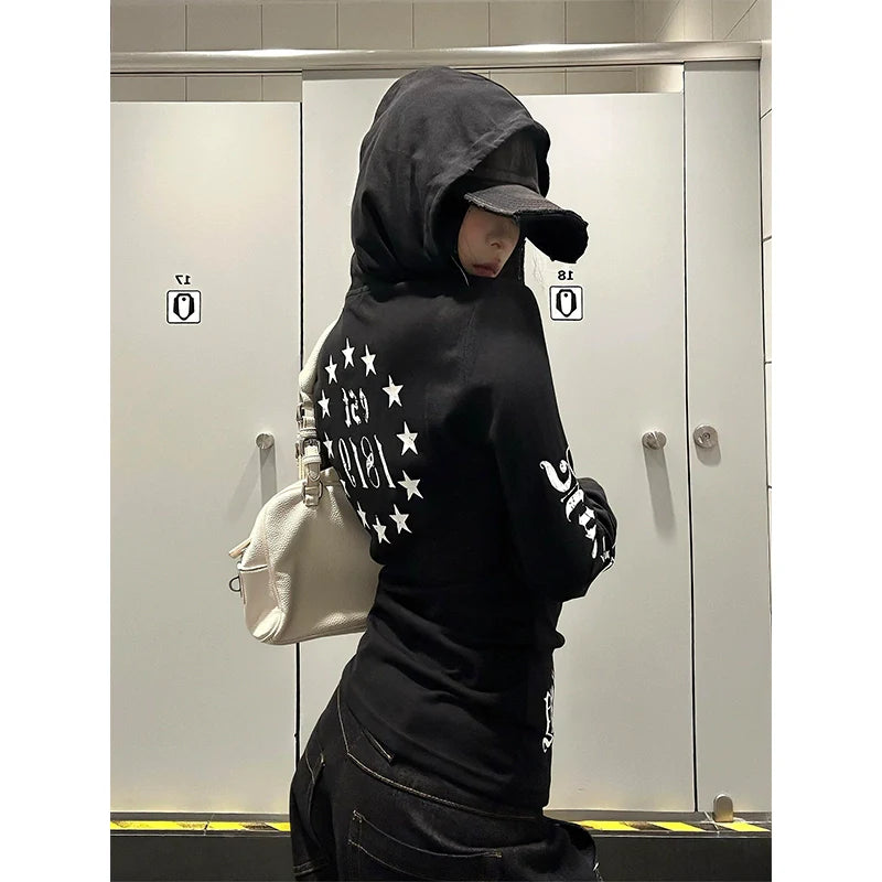 Y2K Sun Protection Hooded Long Sleeve Punk Top