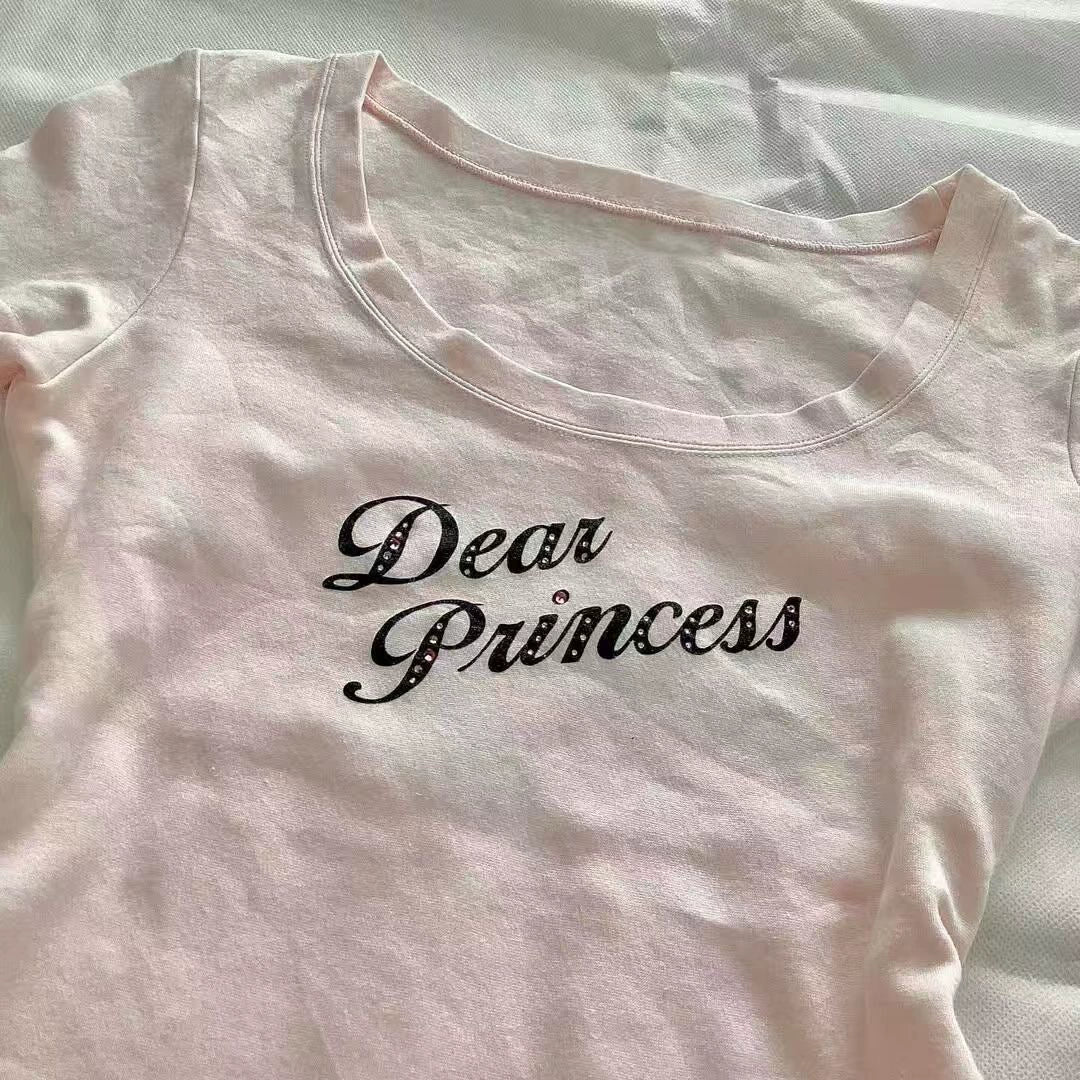 Pink Subculture Y2K E-girl Abi American Retro Vintage Letter Print Short Sleeve Top