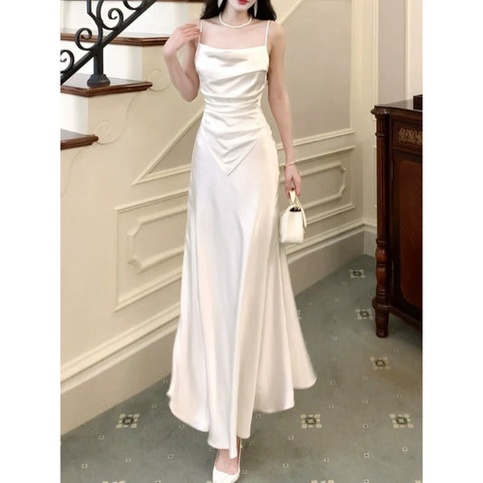 French Two-Piece Look Satin Waist Gown Dress