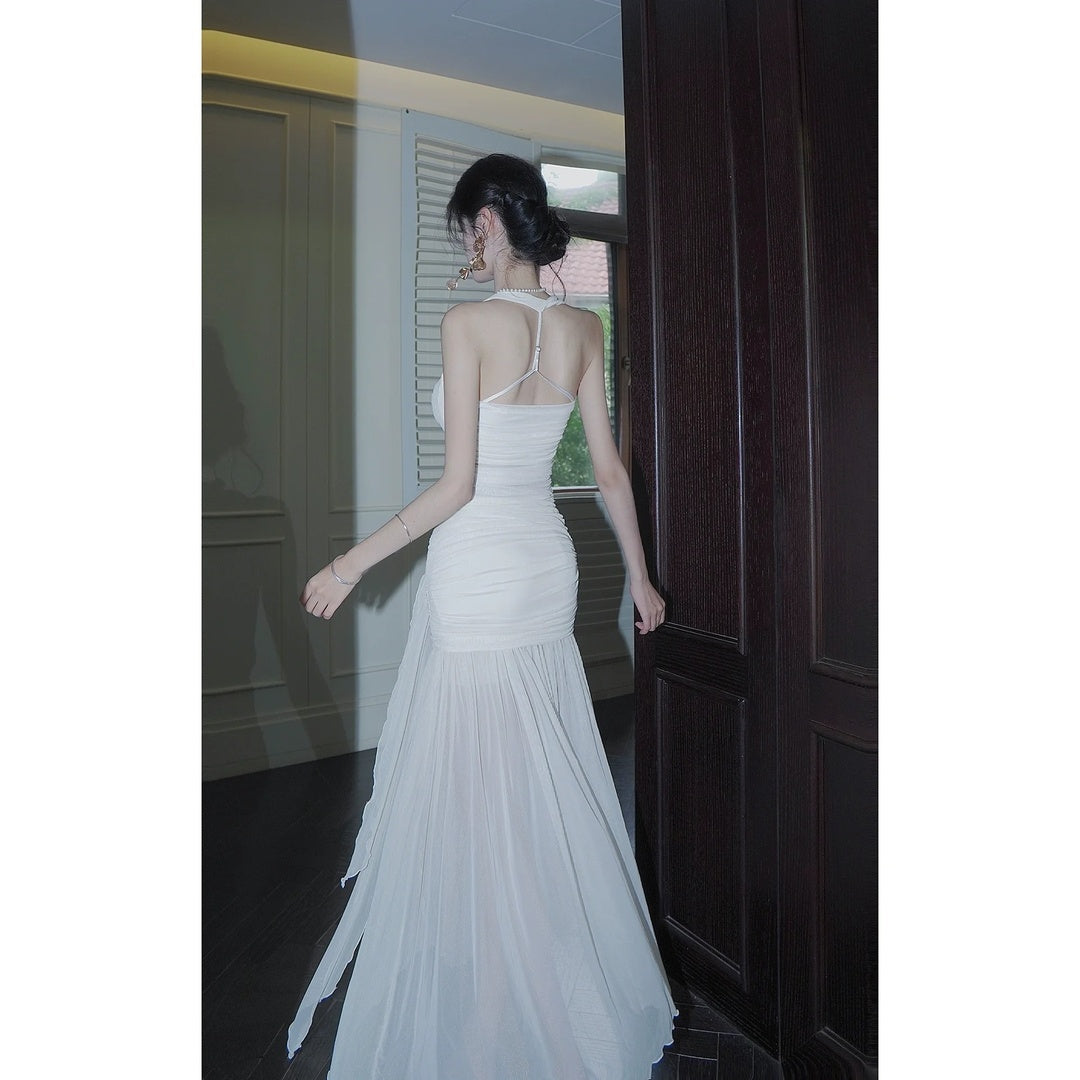 French Pink Tulle Halter Luxury Birthday Gown Dress