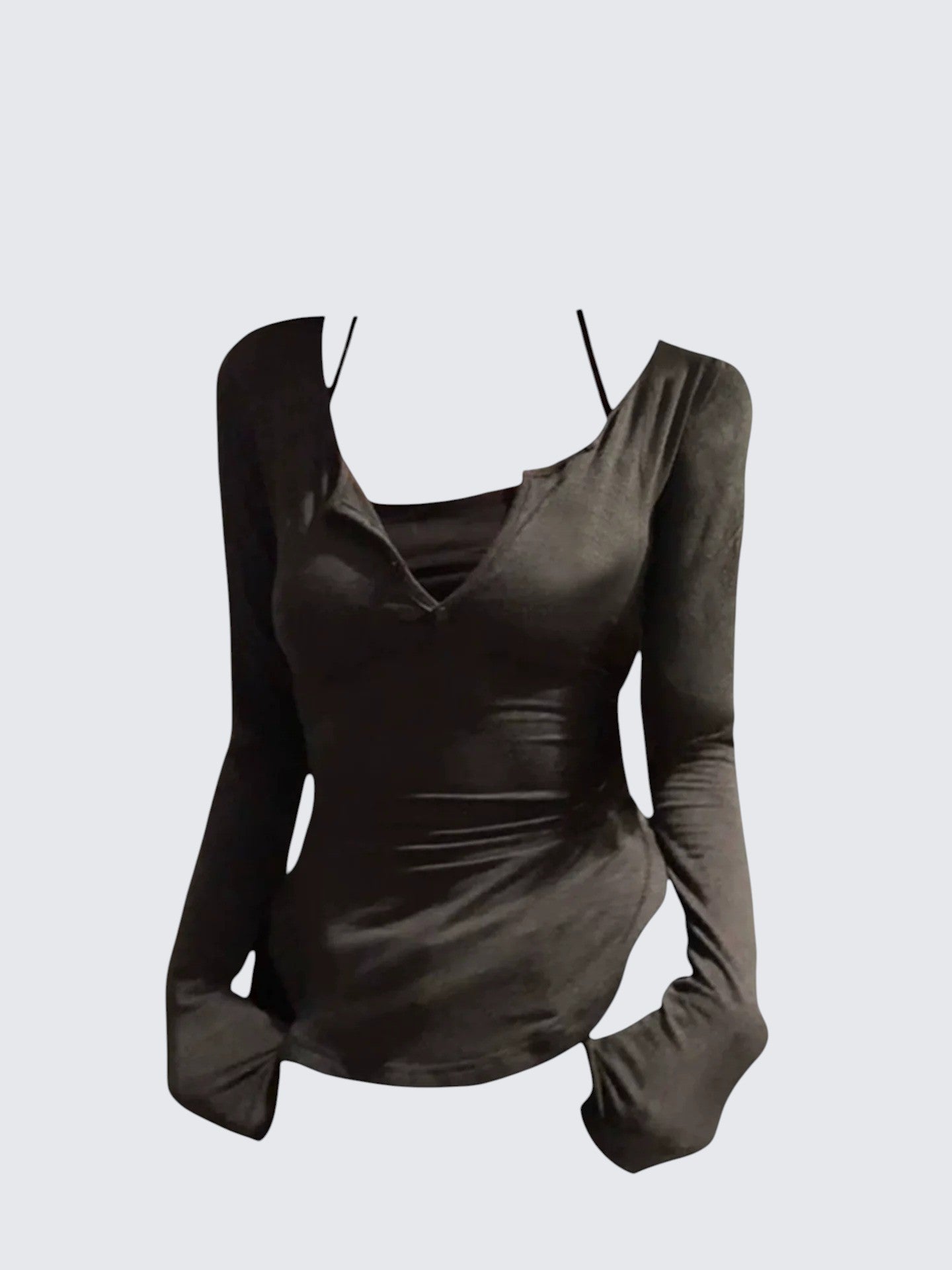 Pure Desire V-Neck Sheer Slim Long Sleeve Top