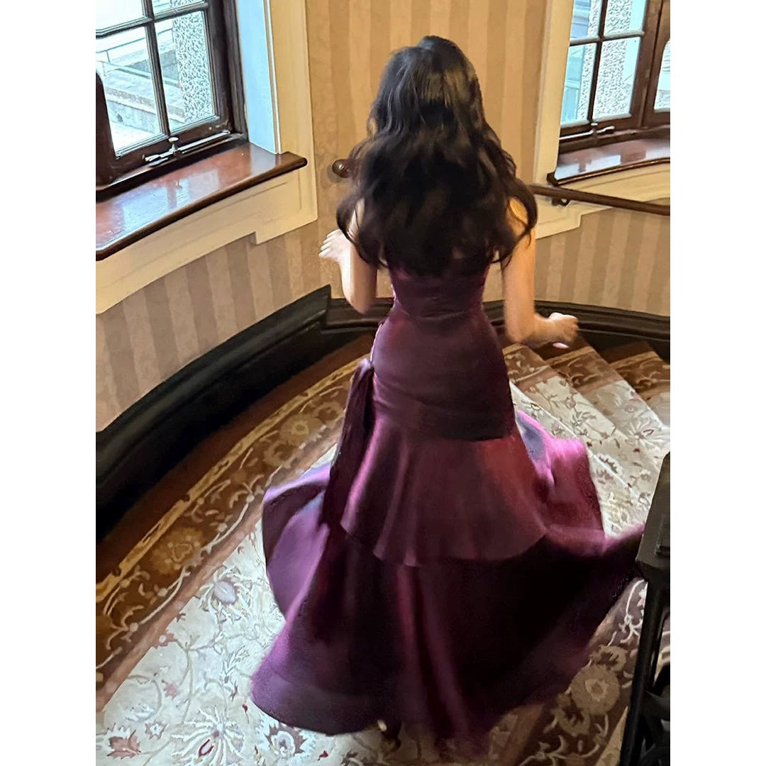 Mermaid Ruffle High-End Purple Halter Gown Dress