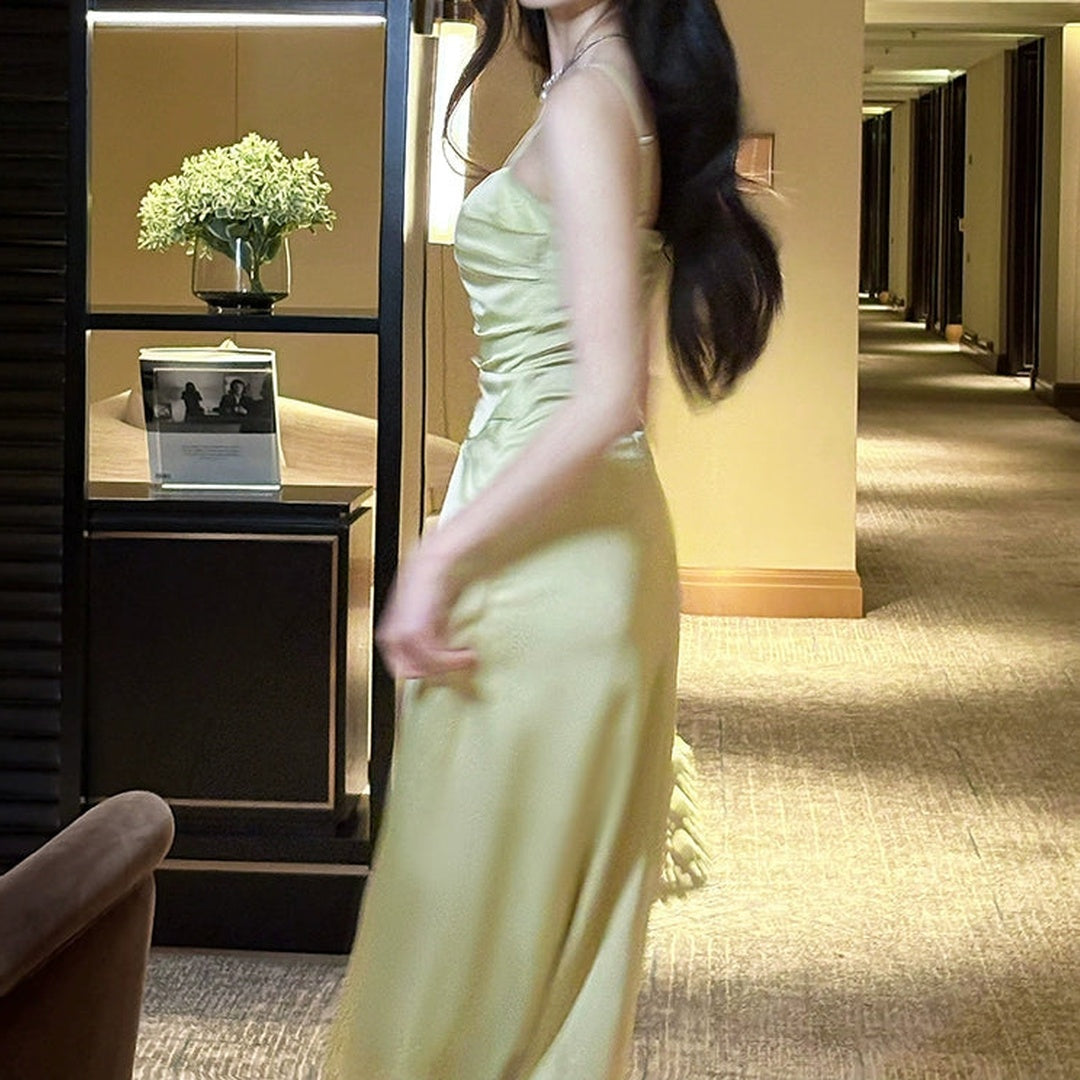 French Satin Halter Mermaid Gown Dress